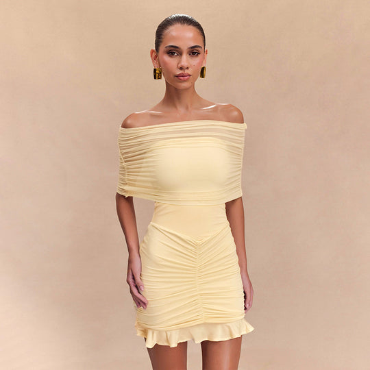 Damen Mini-Wickelkleid mit elegantem Off-Shoulder Design und raffinierten Rüschendetails EB