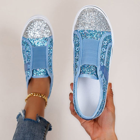 Damen Glitzernde Slip-On Sneakers mit elastischem Einsatz und dekorativen Akzenten EB