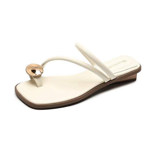 Damen elegante Zehentrenner-Sandalen mit modischem Riemendesign und Glanzakzent EB