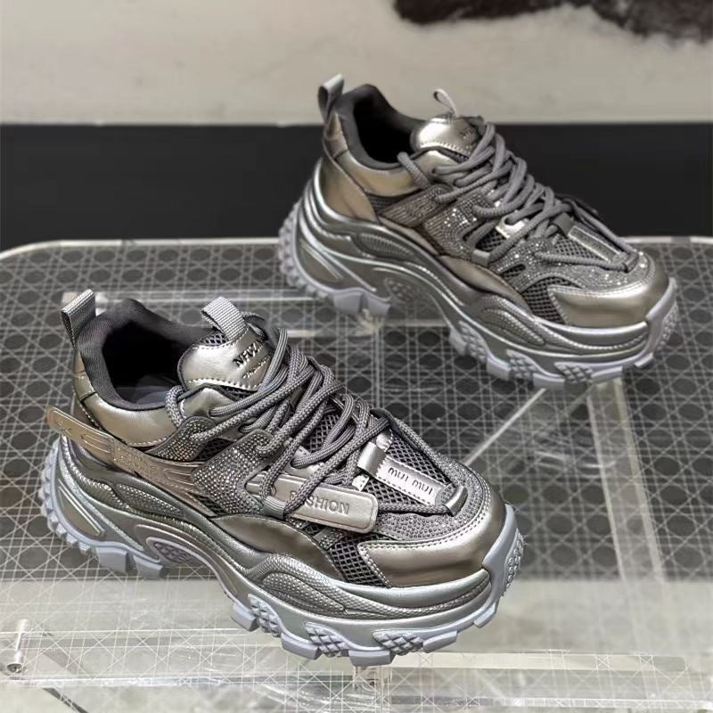 Damen Sportliche Chunky Sneakers mit Glitzer-Elementen und verstärktem Profil EB