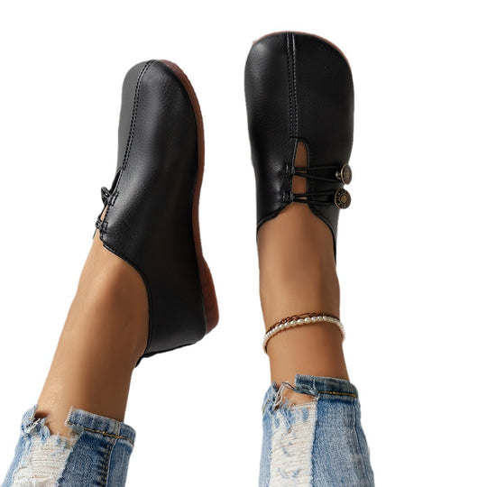 Damen Ballerinas mit elastischem Riemen und dekorativem Knopf EB