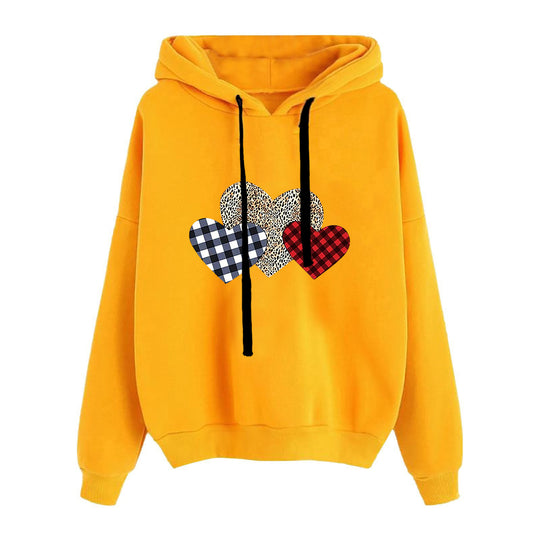 Damen nan lässiger Oversize Kapuzenpullover mit Herz‑und‑Pfotenprint, Kordelzug und gerippten Bündchen EB