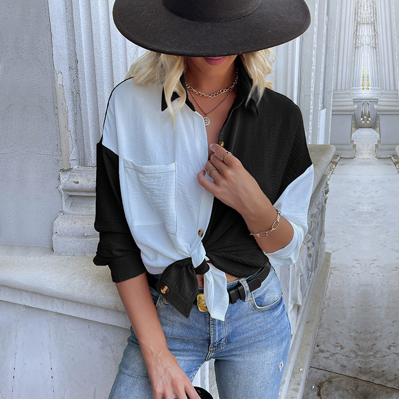 Damen Elegante Bluse mit asymmetrischer Knopfleiste und Brusttasche EB