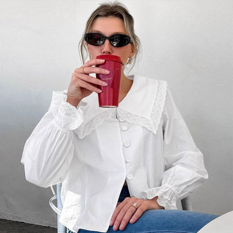 Damen Bluse mit großen Spitzeneinsätzen EB