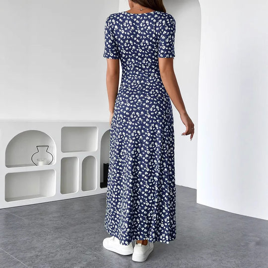 Damen Maxikleid mit floralem Wickeldesign und praktischen Seitentaschen Heidi-Mode