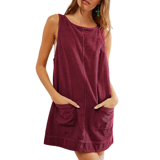 Damen lässiges Jerseykleid mit Taschen und Rundhalsausschnitt EB