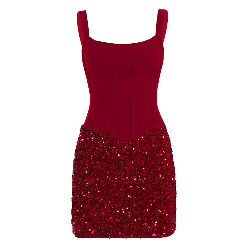 Damen figurbetontes Neckholder-Kleid aus hochwertigem Lackmaterial EB