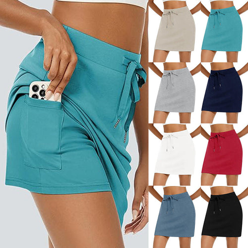 Damen Sportlicher Minirock mit Verstellbarem Kordelzug und Seitlichen Taschen EB