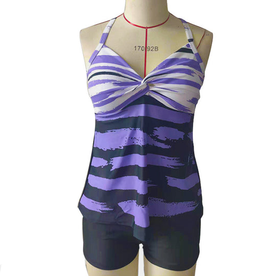 Damen Tankini-Oberteil mit gestreiftem Muster und bequemen Shorts EB