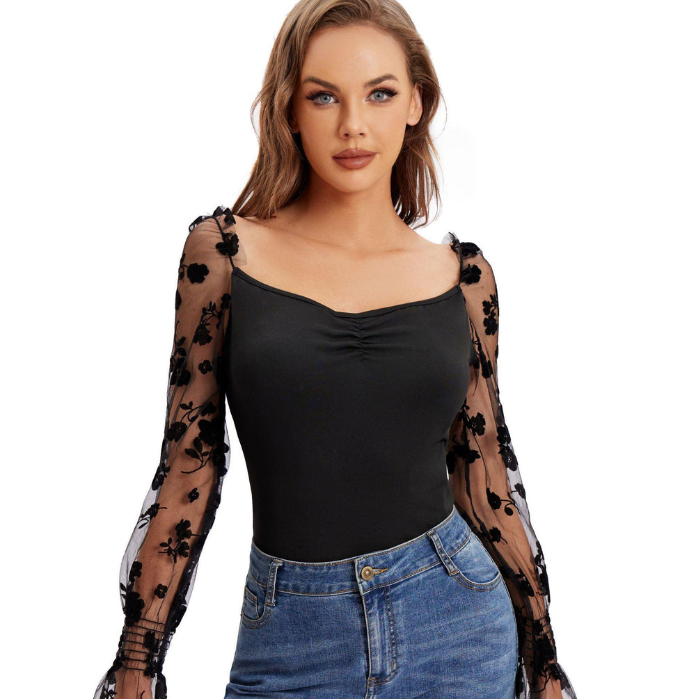 Damen Body mit floralen Puffärmeln und elegantem Design EB