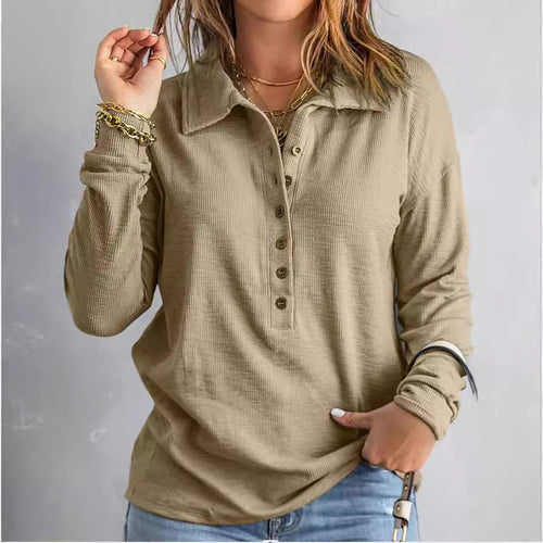 Damen Langarm-Bluse mit knöpfbarem Kragen und strukturiertem Stoff EB