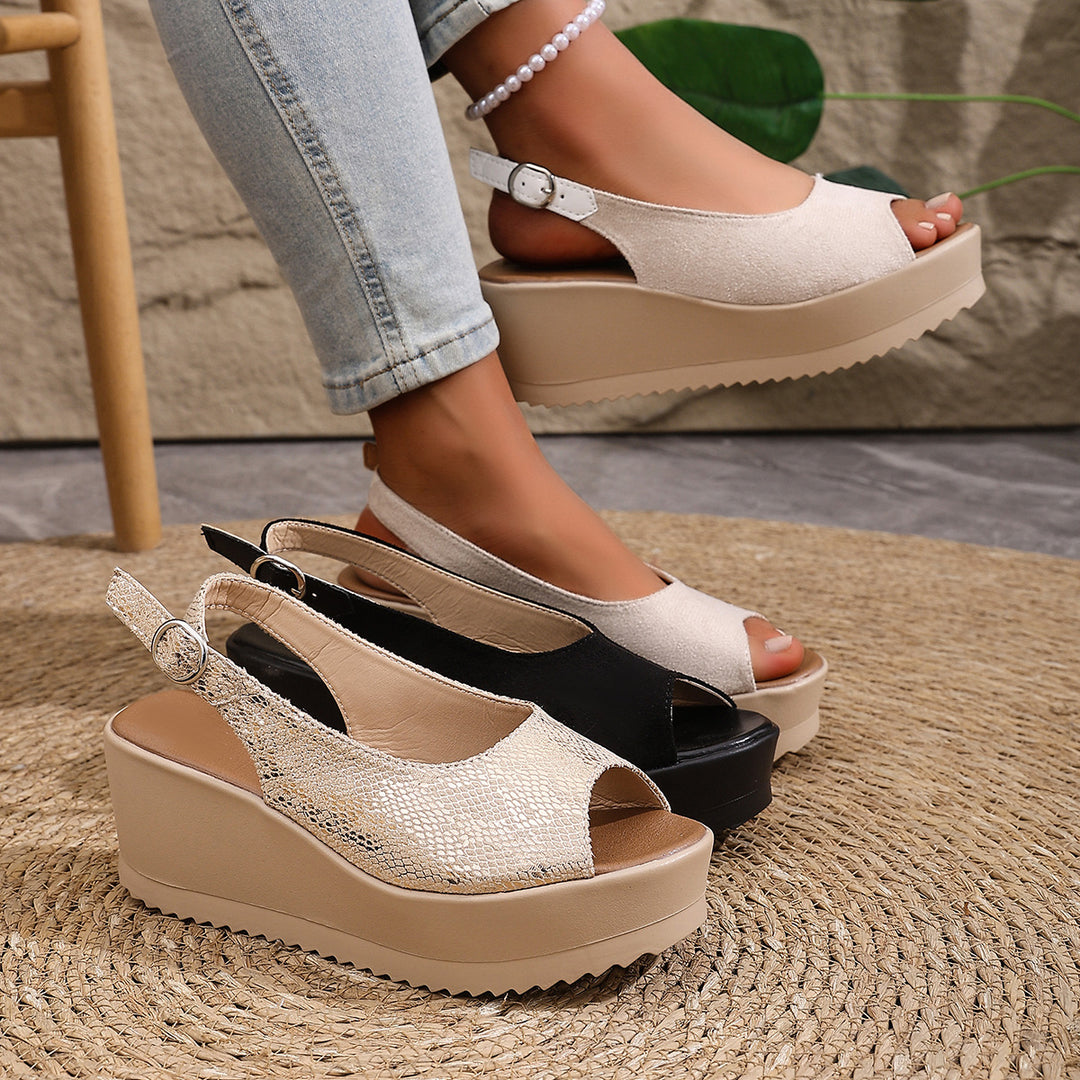 Damen Plateau-Sandalen mit offenem Zehenbereich und praktischem Klettverschluss EB