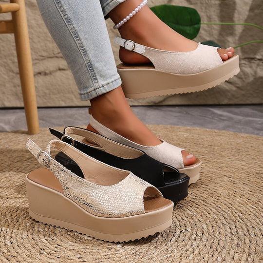 Damen Plateau-Sandalen mit offenem Zehenbereich und praktischem Klettverschluss EB