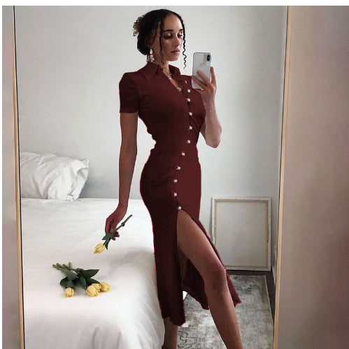 Damen Elegantes Maxikleid mit Knopfverschluss und schickem Schlitz EB