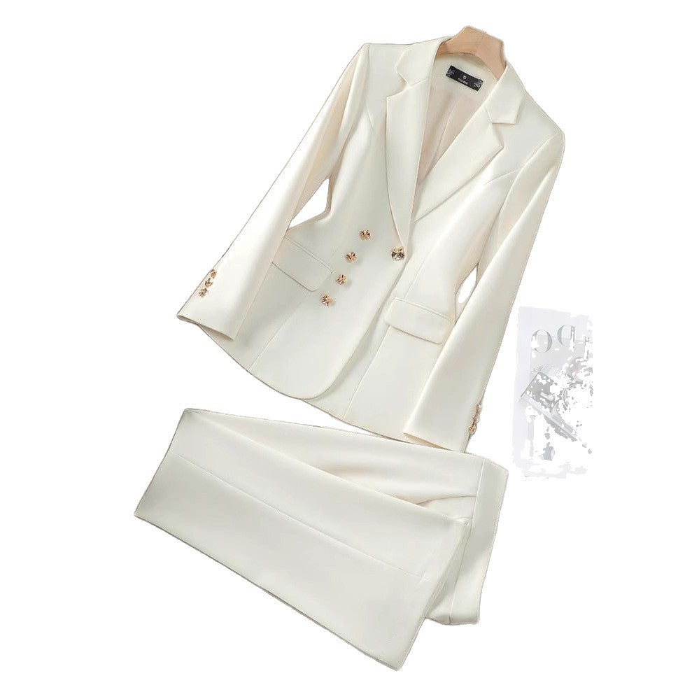 Damen Elegantes Blazer- und Hosen-Set mit goldenen Knopfdetails EB