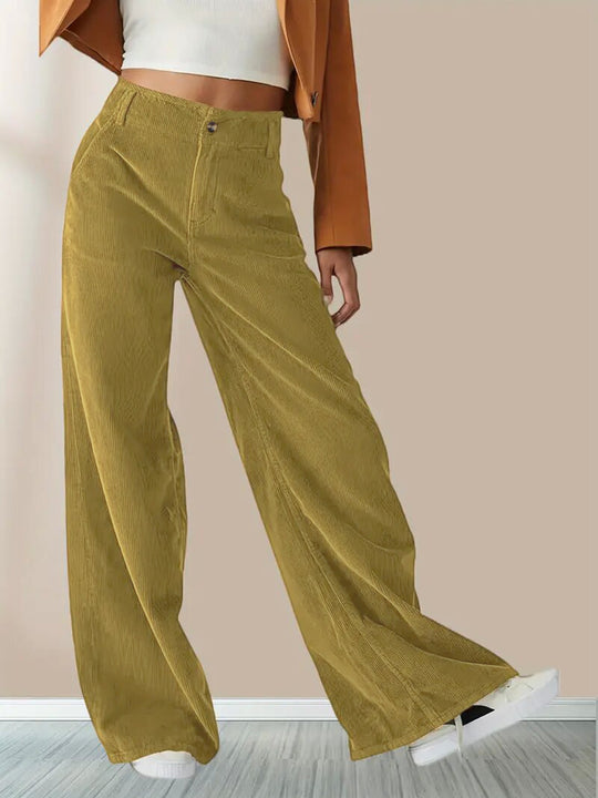Damen Weit geschnittene Stoffhose mit hohem Bund und praktischen Taschen EB