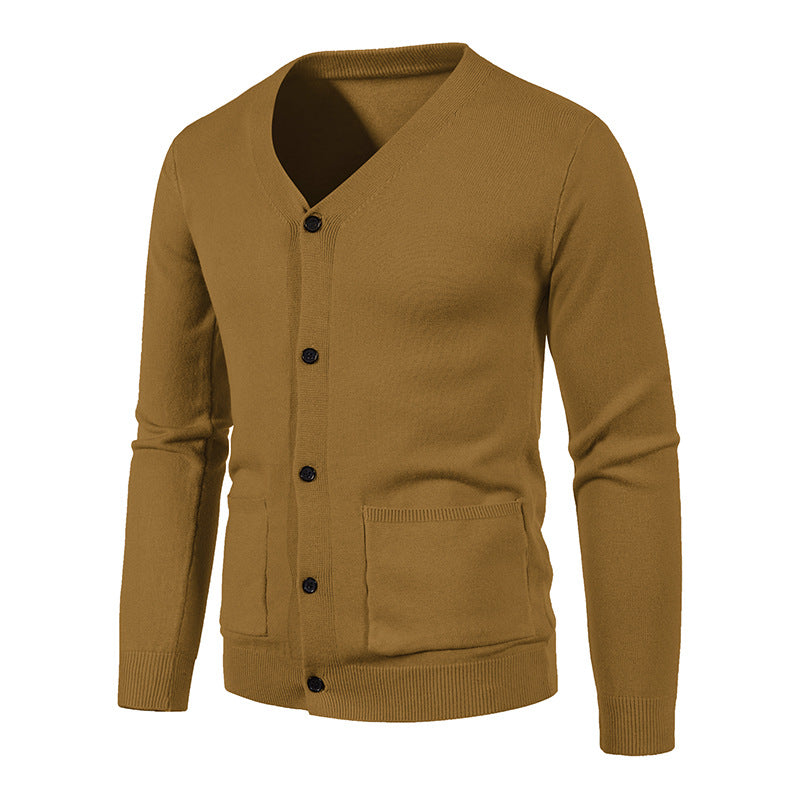Herren nan leichte Feinstrick-Strickjacke mit V-Ausschnitt, durchgehender Knopfleiste und aufgesetzten Taschen EB