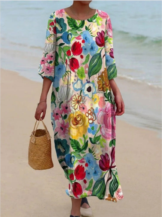 Damen Maxikleid mit floralem Design und lässigem Schnitt EB