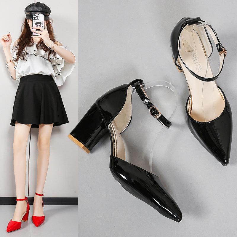Damen elegante High-Heels mit transparentem Riemen und Blockabsatz EB