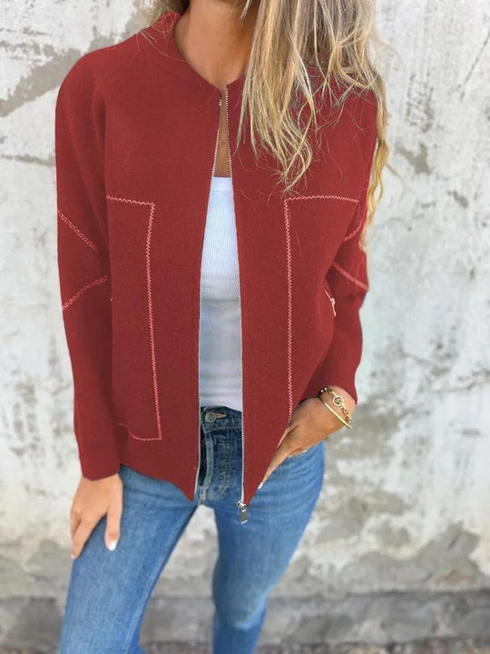 Damen Strickjacke mit eleganten Zipper-Details und feinem Strukturmuster EB