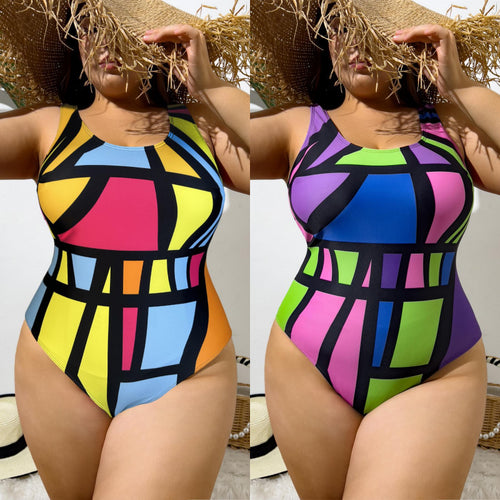 Damen Einteiler Badeanzug mit modernem geometrischem Muster EB
