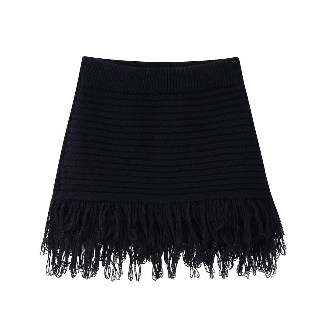 Damen kurzer Strickrock mit Fransen EB