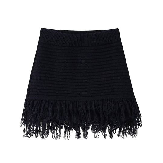 Damen kurzer Strickrock mit Fransen EB