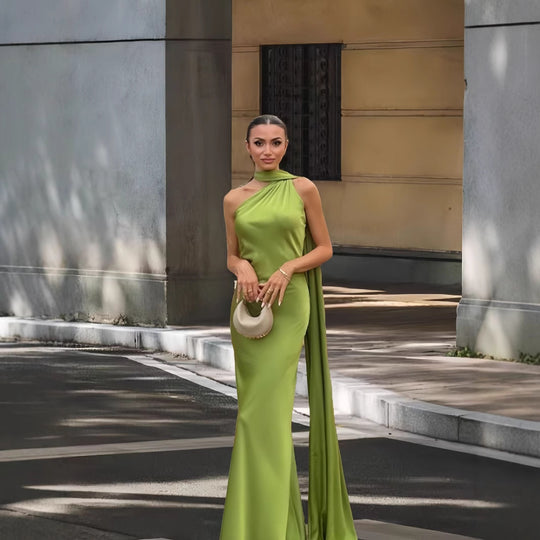 Damen Elegantes und fließendes Abendkleid mit asymmetrischem Ausschnitt EB