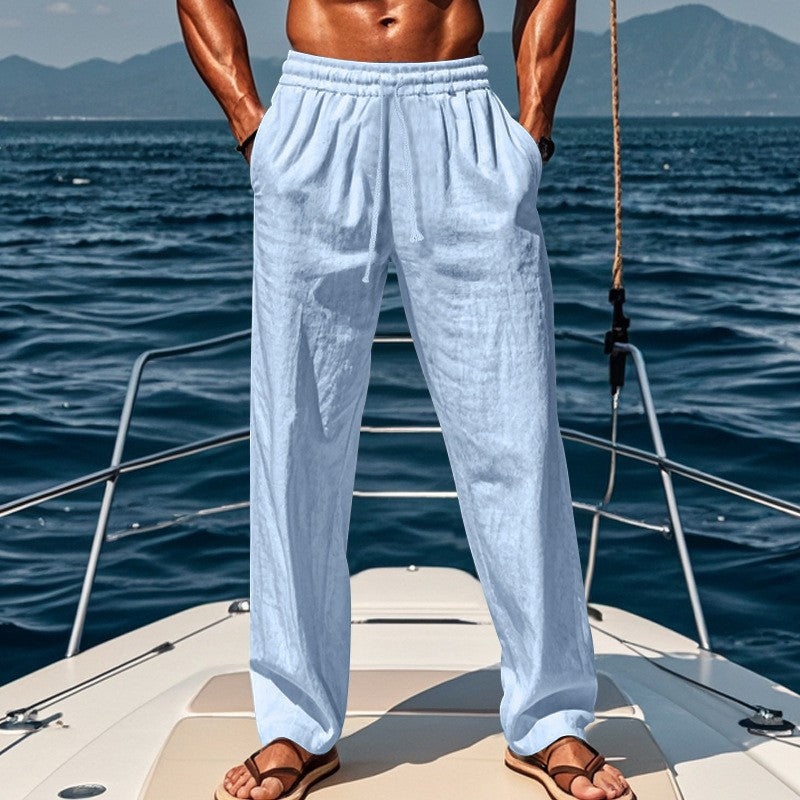 Herren lockere Leinenhose mit elastischem Bund und atmungsaktivem Gewebe EB