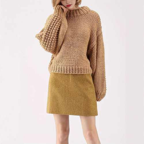 Damen Grobstrickpullover mit weitem Schnitt und Oversized-Ärmeln EB