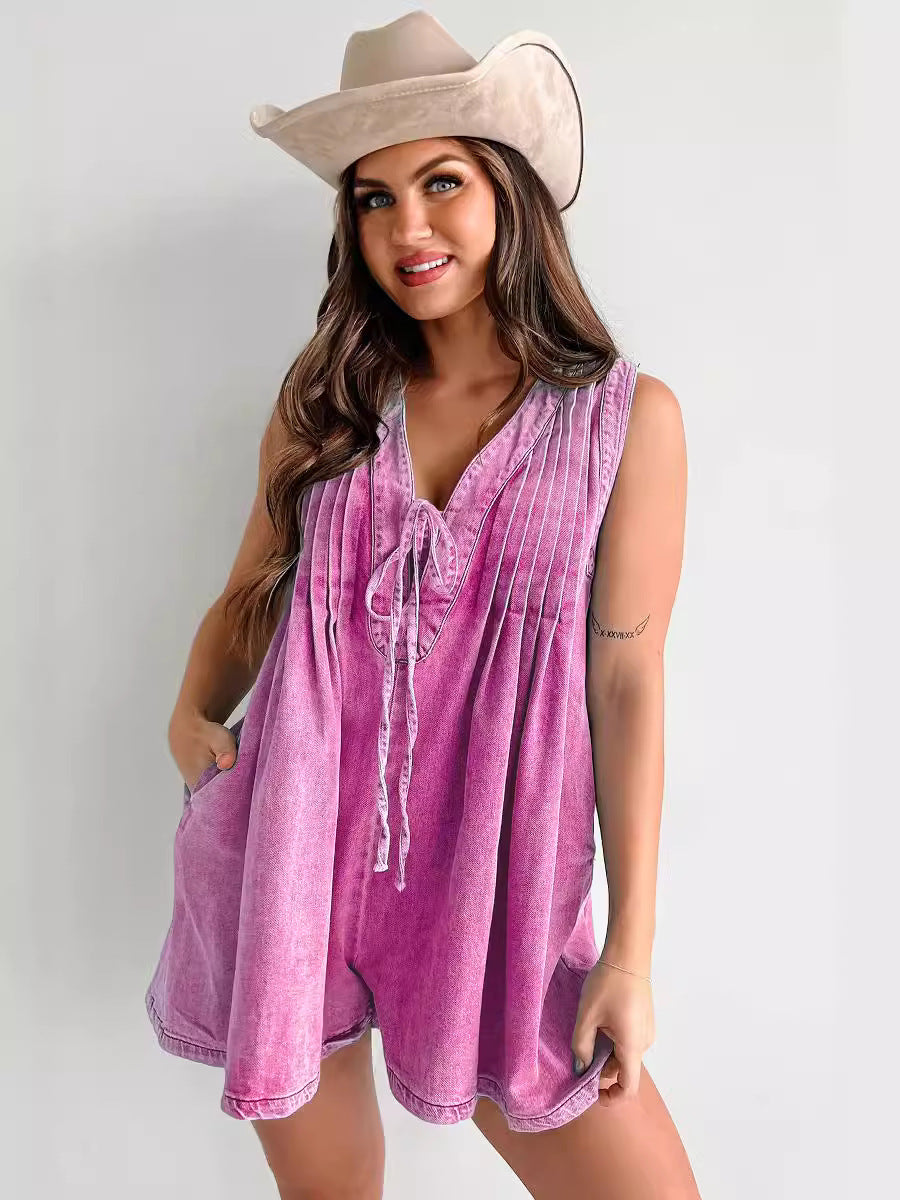 Damen lässiger Jumpsuit mit eleganten Falten und praktischen Taschen EB