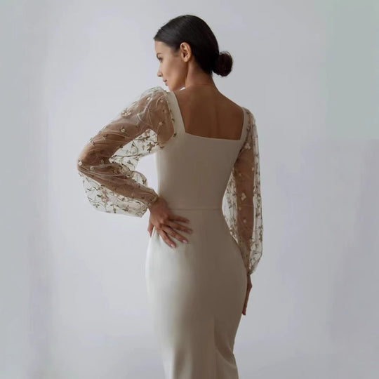 Damen Kleid mit romantischen transparenten Puffärmeln EB