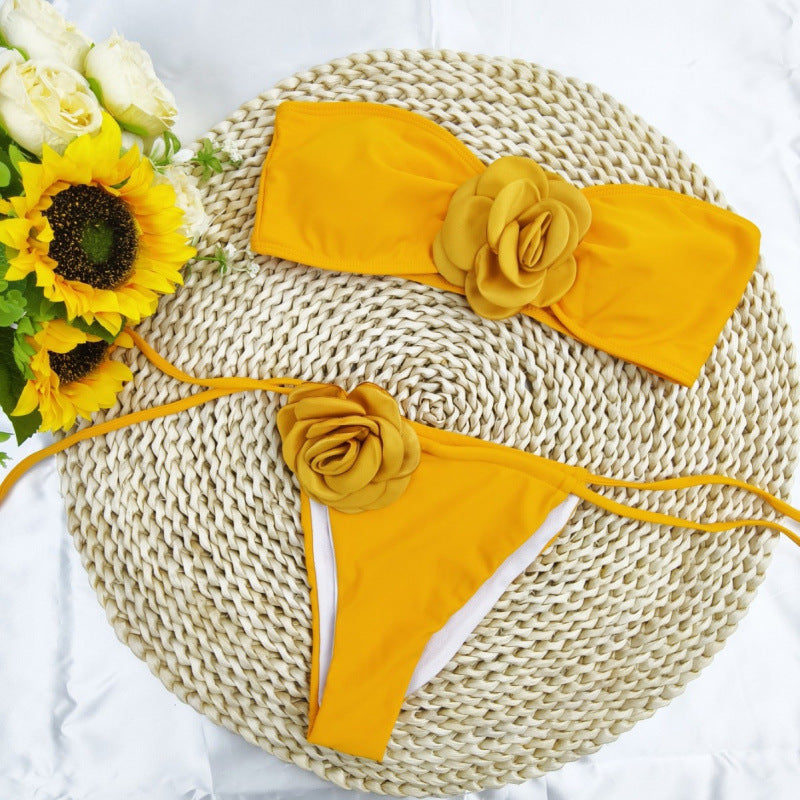 Damen Bandeau-Bikini mit floralem Akzent und verstellbaren Trägern EB