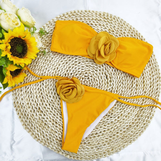 Damen Bandeau-Bikini mit floralem Akzent und verstellbaren Trägern EB