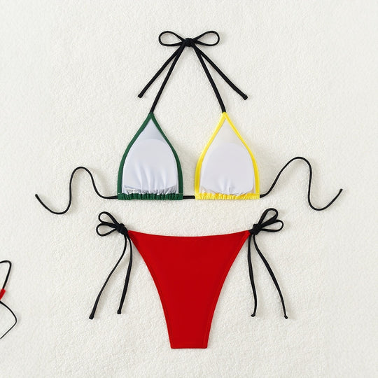 Damen Triangel-Bikini-Set mit modernen Bindebändern EB