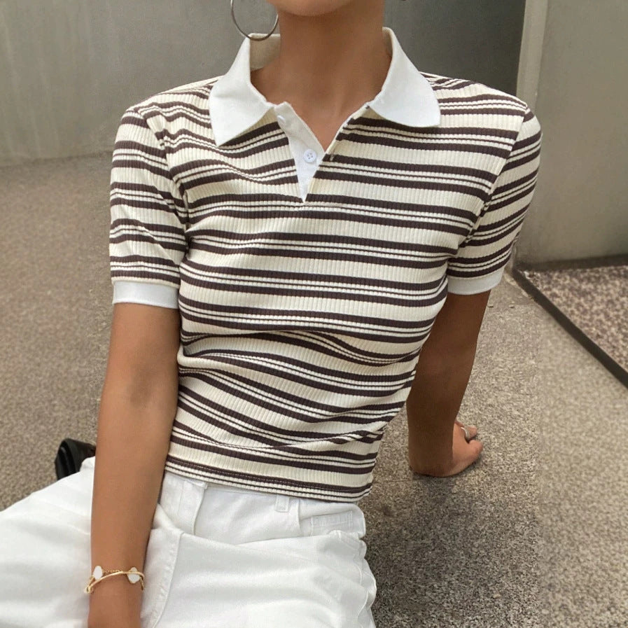 Damen Polo Shirt mit gestreiftem Design und feiner Rippstruktur EB
