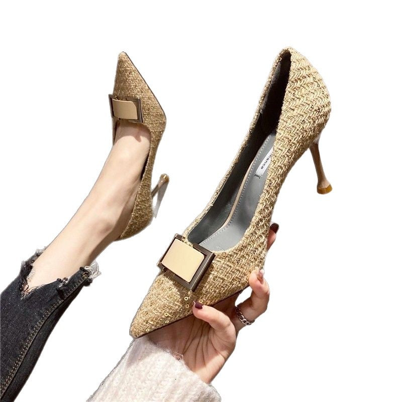 Damen elegante spitze Pumps mit Glitzer-Akzent und moderner Schnallenverzierung EB
