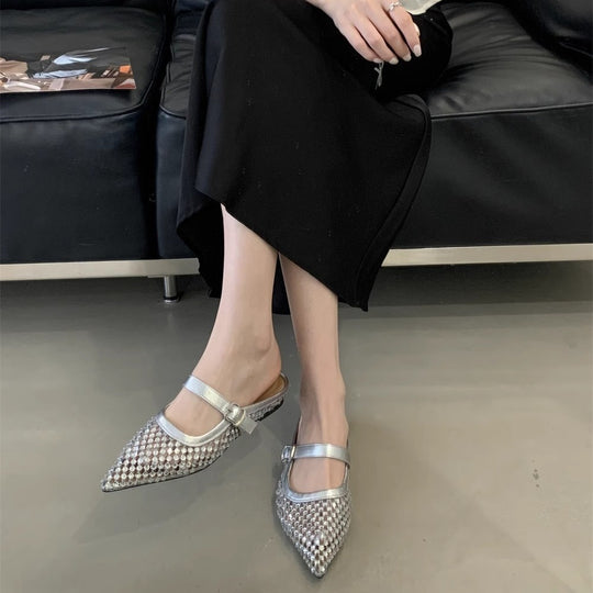 Damen elegante Slingback-Ballerinas mit funkelnden Strassverzierungen EB