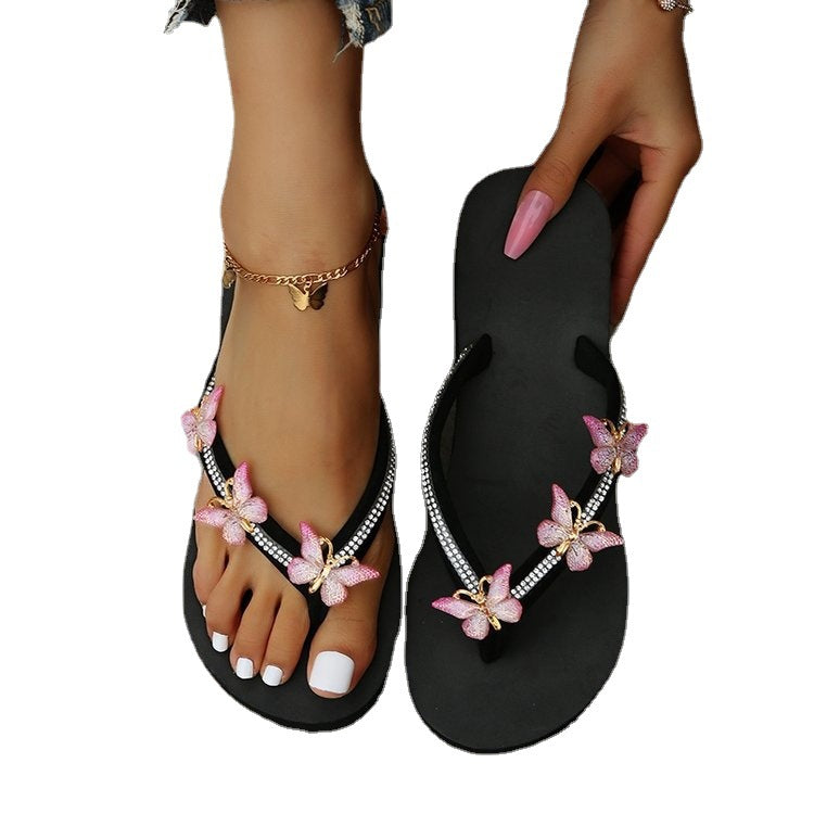Damen glamouröse Zehentrenner-Sandalen mit floralem Schmuck EB