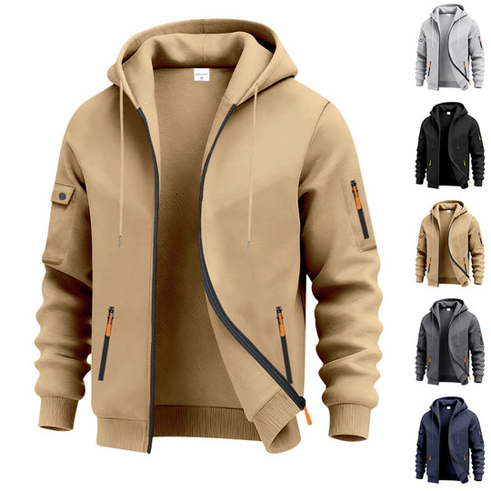 Herren nan technische Zip-Hoodiejacke mit wasserabweisenden Reißverschlusstaschen, Kapuze und verstärkten Ärmelpaspeln EB