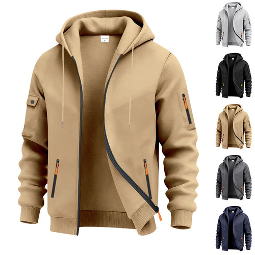 Herren nan technische Zip-Hoodiejacke mit wasserabweisenden Reißverschlusstaschen, Kapuze und verstärkten Ärmelpaspeln EB