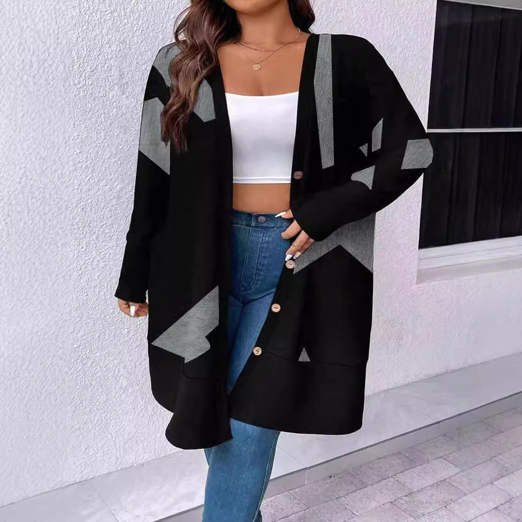 Damen Oversized Strickjacke mit grafischem Design EB
