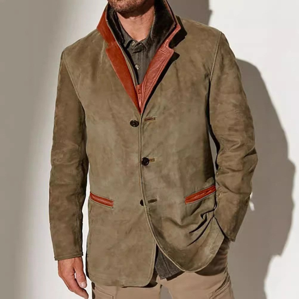 Herren elegante Wildlederjacke mit Kontrastdetails EB