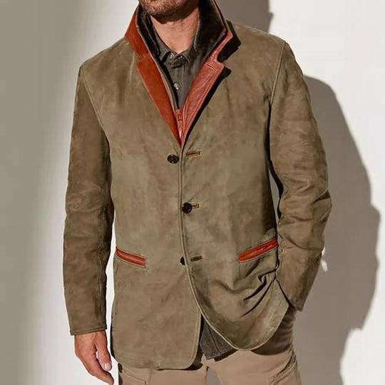 Herren elegante Wildlederjacke mit Kontrastdetails EB