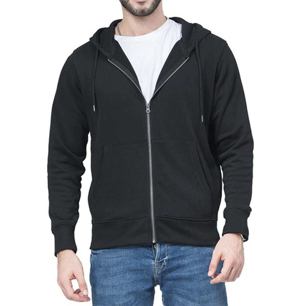 Herren nan schmal geschnittener Zip-Hoodie mit Metall-Reißverschluss, doppellagiger Kapuze und Kängurutasche EB