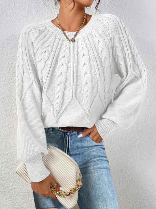 Damen Strickpullover mit Zopfmuster und weitem Schnitt EB