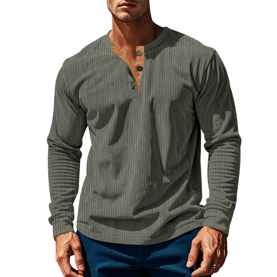 Herren nan geripptes Henley-Longsleeve mit Stehkragen, verdeckter Knopfleiste und relaxed Fit EB