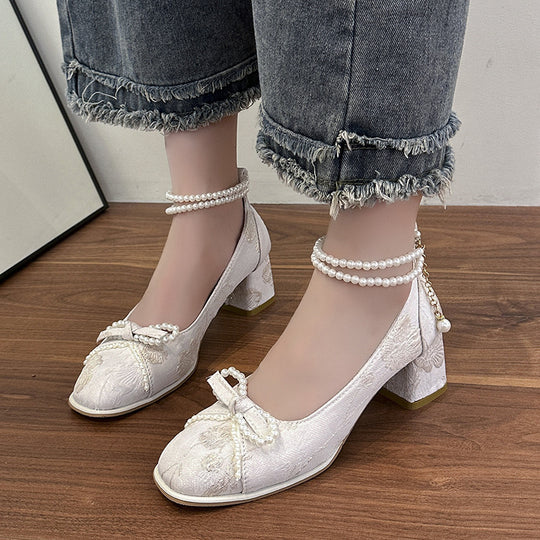 Damen elegante Absatzschuhe mit Perlen-Details EB
