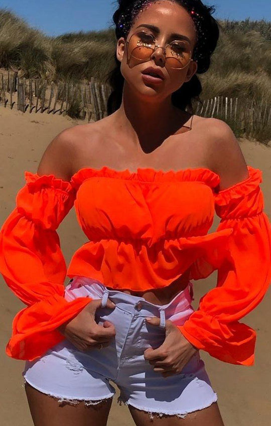 Damen Off-Shoulder Bluse mit voluminösen Ärmeln EB
