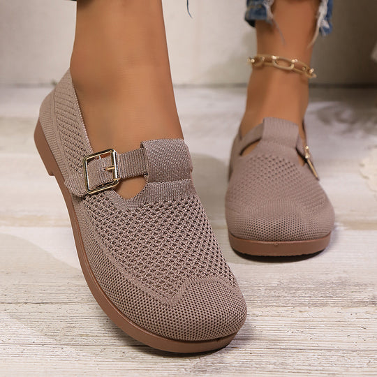 Damen luftige Ballerinas mit modischem Schnallen-Detail EB